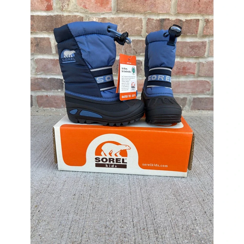 Sorel Cub Kids Winter Boots Blue Black Water Resistant Snow Boots Size 6 Youth